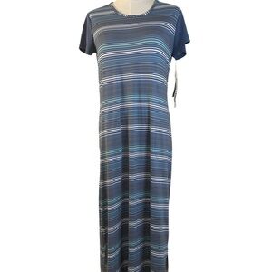 Muk Luks Navy and White Striped Maxi Dress